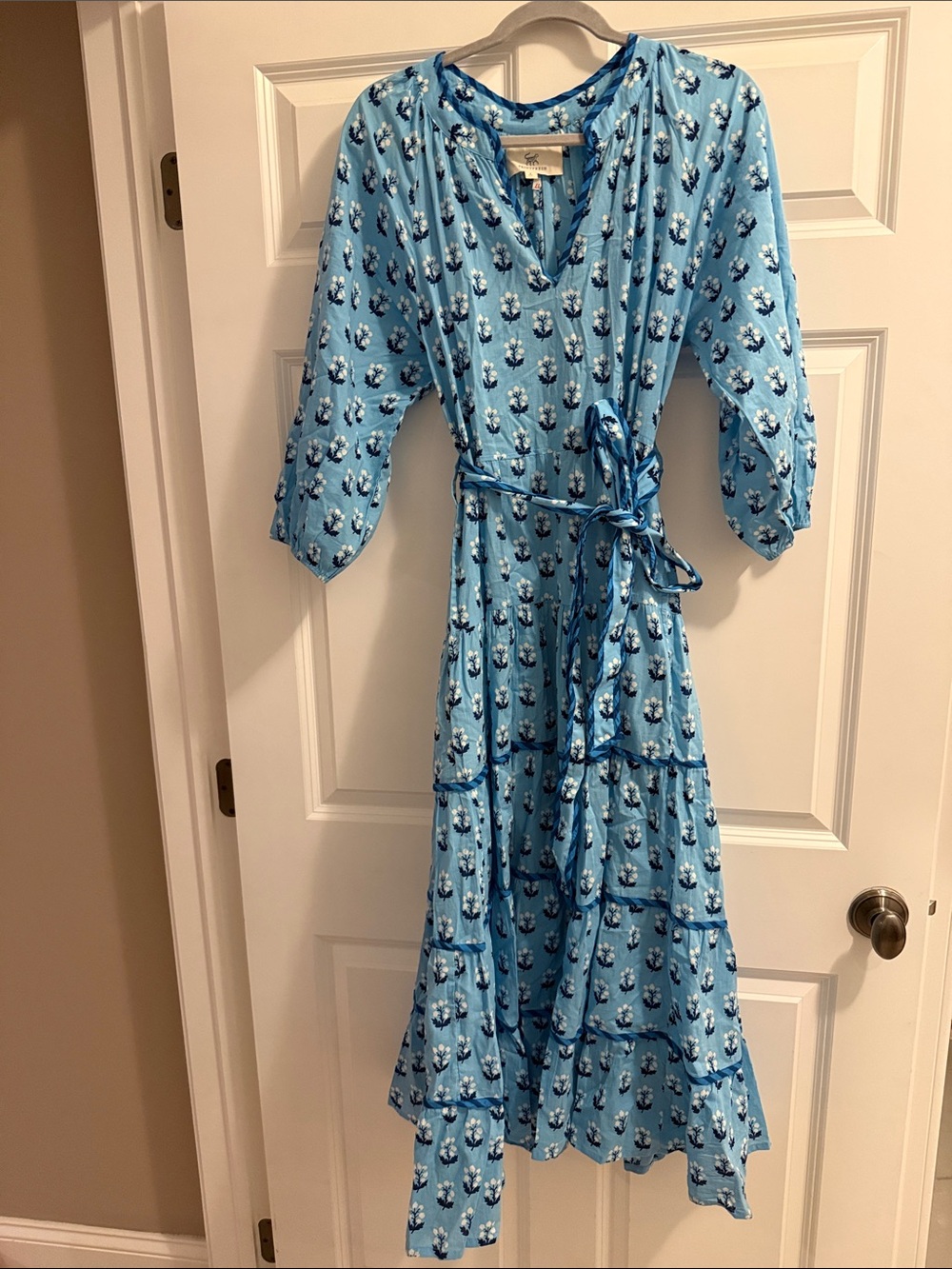 Printfresh Sky Blue Floral Tiered Wrap Maxi Dress